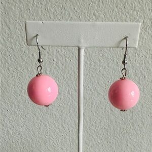Vintage Never Used Pink Bauble Ball Dangle Retro Pierced Earrings In Gift Box